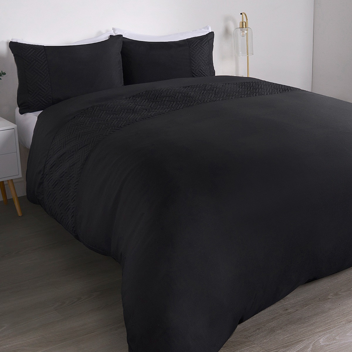 OHS Pinsonic Geo Panel Duvet Set, Black - Single>
