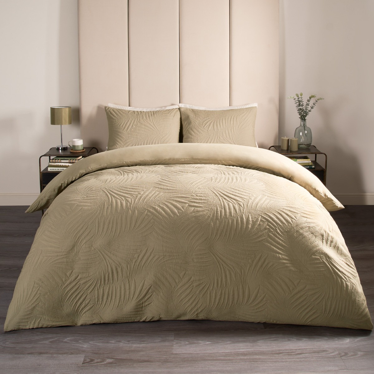 OHS Leaf Pinsonic Duvet Set, Sage - Double>