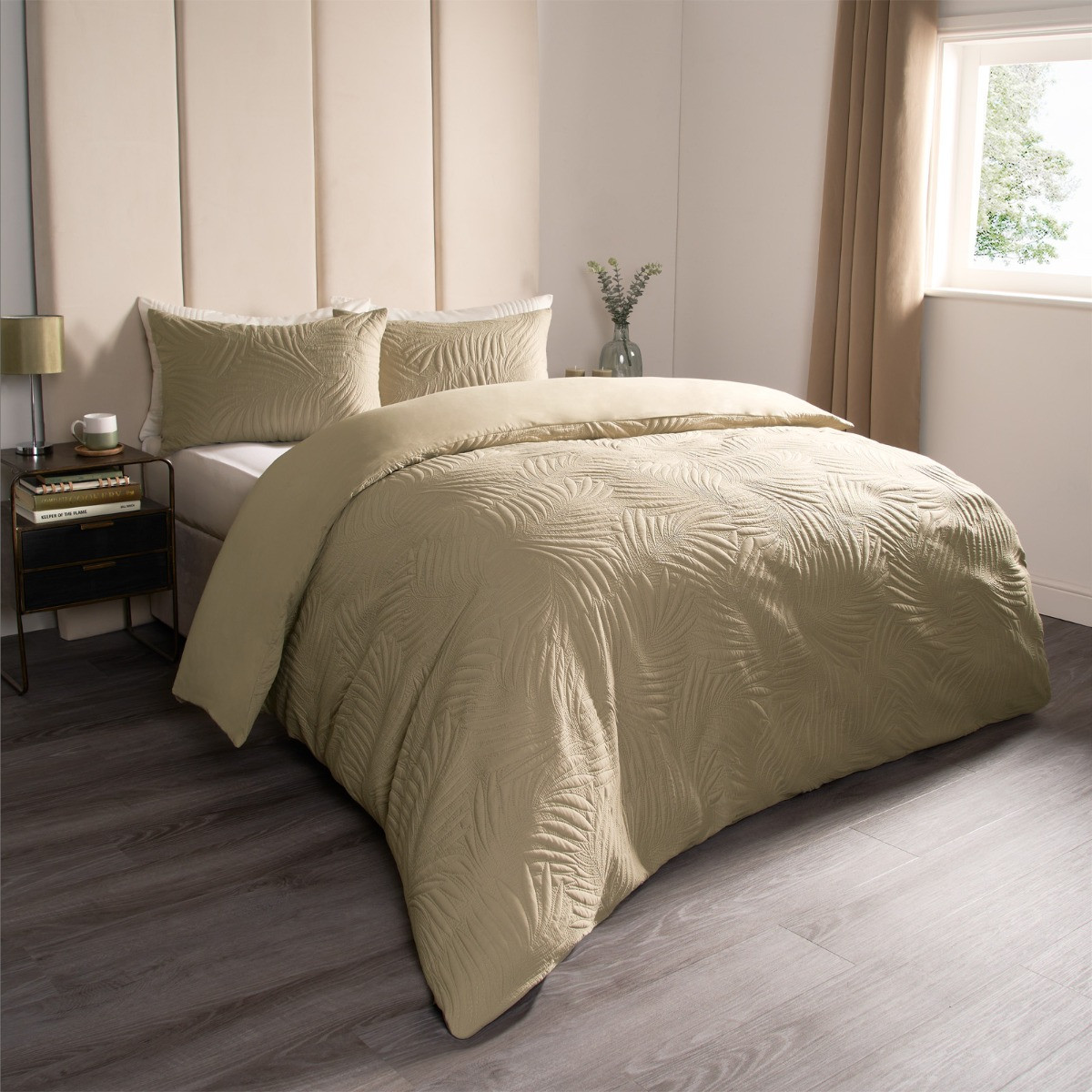 OHS Leaf Pinsonic Duvet Set, Sage - Double>