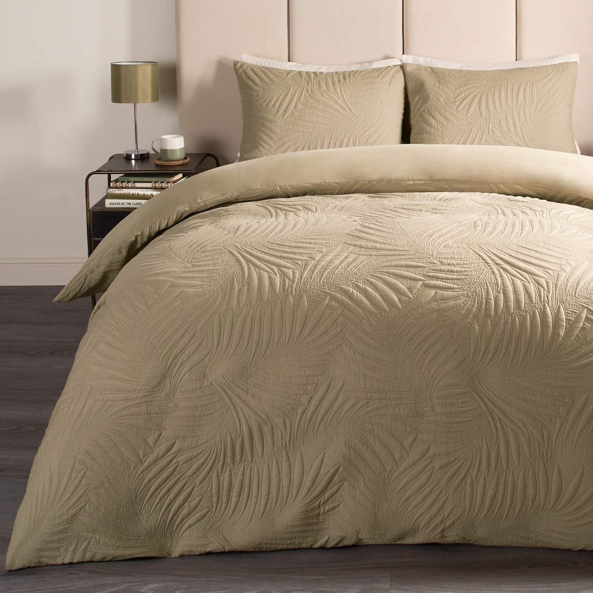 OHS Leaf Pinsonic Duvet Set, Sage - Double>