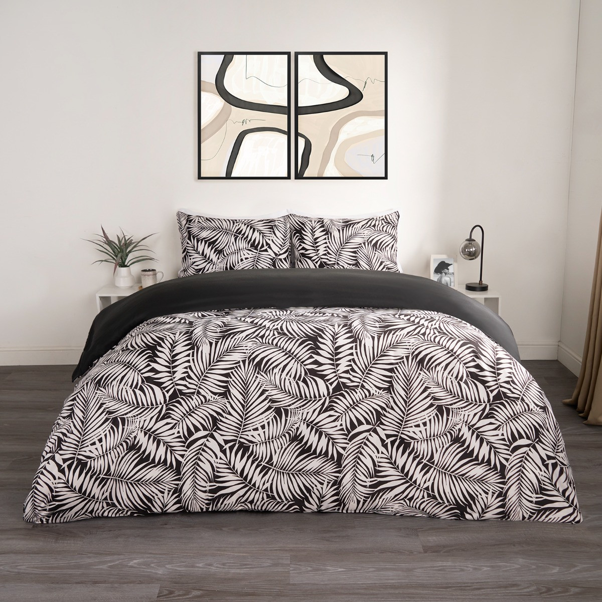 OHS Tropical Leaf Duvet Set, Monochrome - Single>