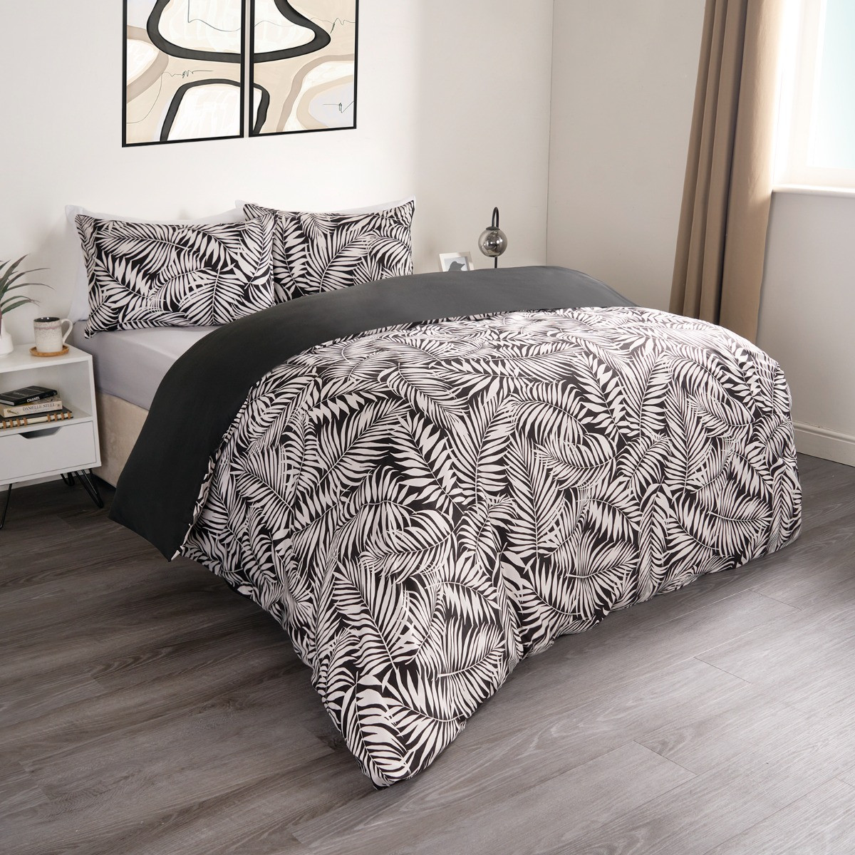 OHS Tropical Leaf Duvet Set, Monochrome - Single>