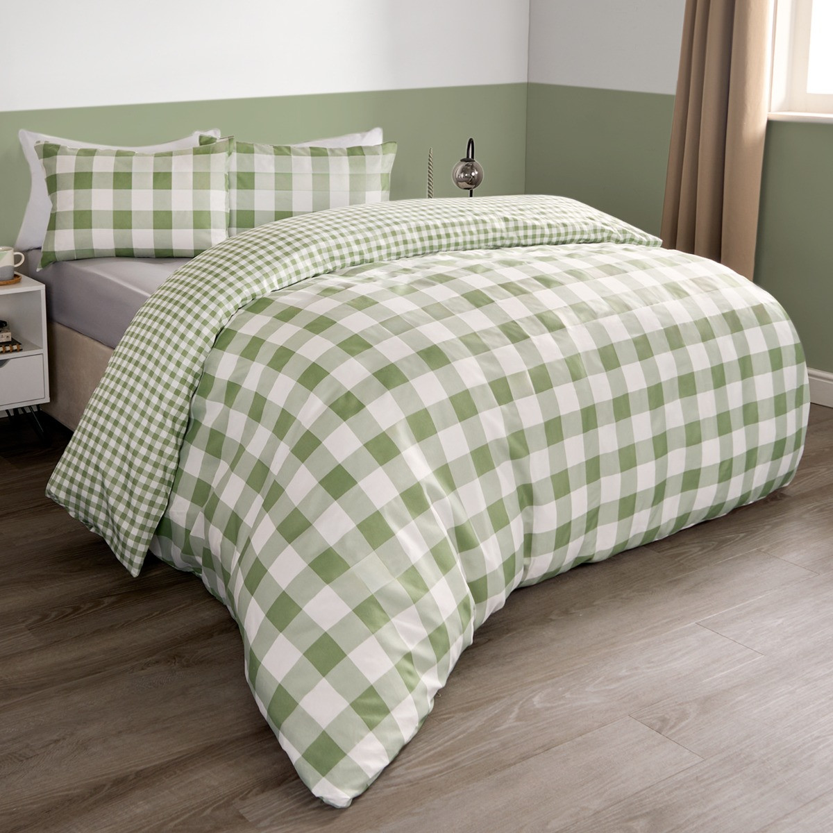 OHS Gingham Duvet Cover Sets 2 Pack - Sage & Grey>