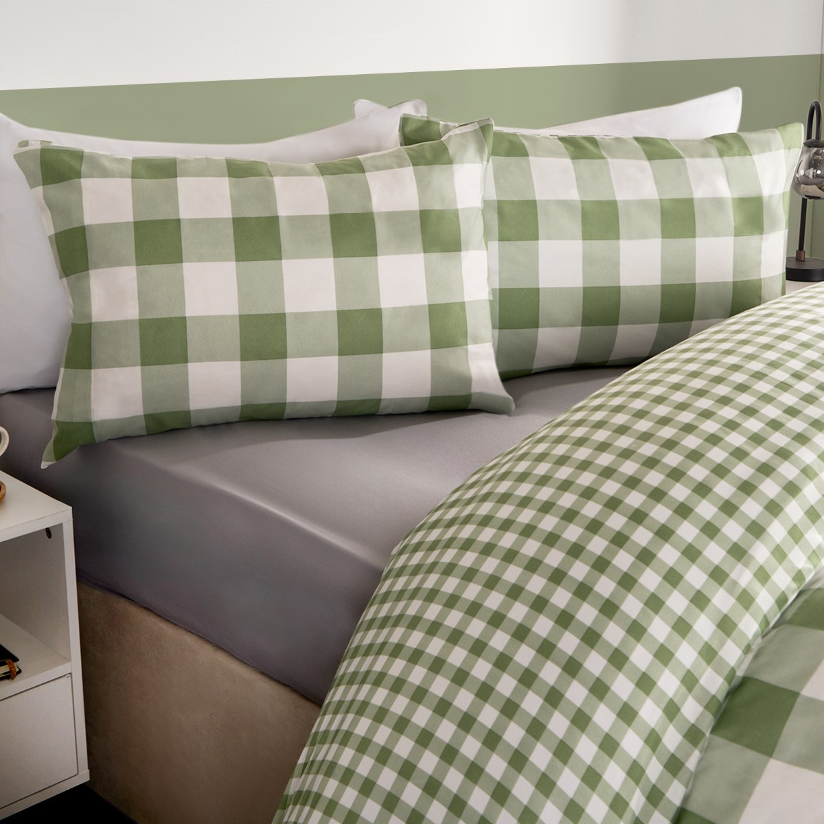 OHS Gingham Duvet Cover Sets 2 Pack - Sage & Grey>