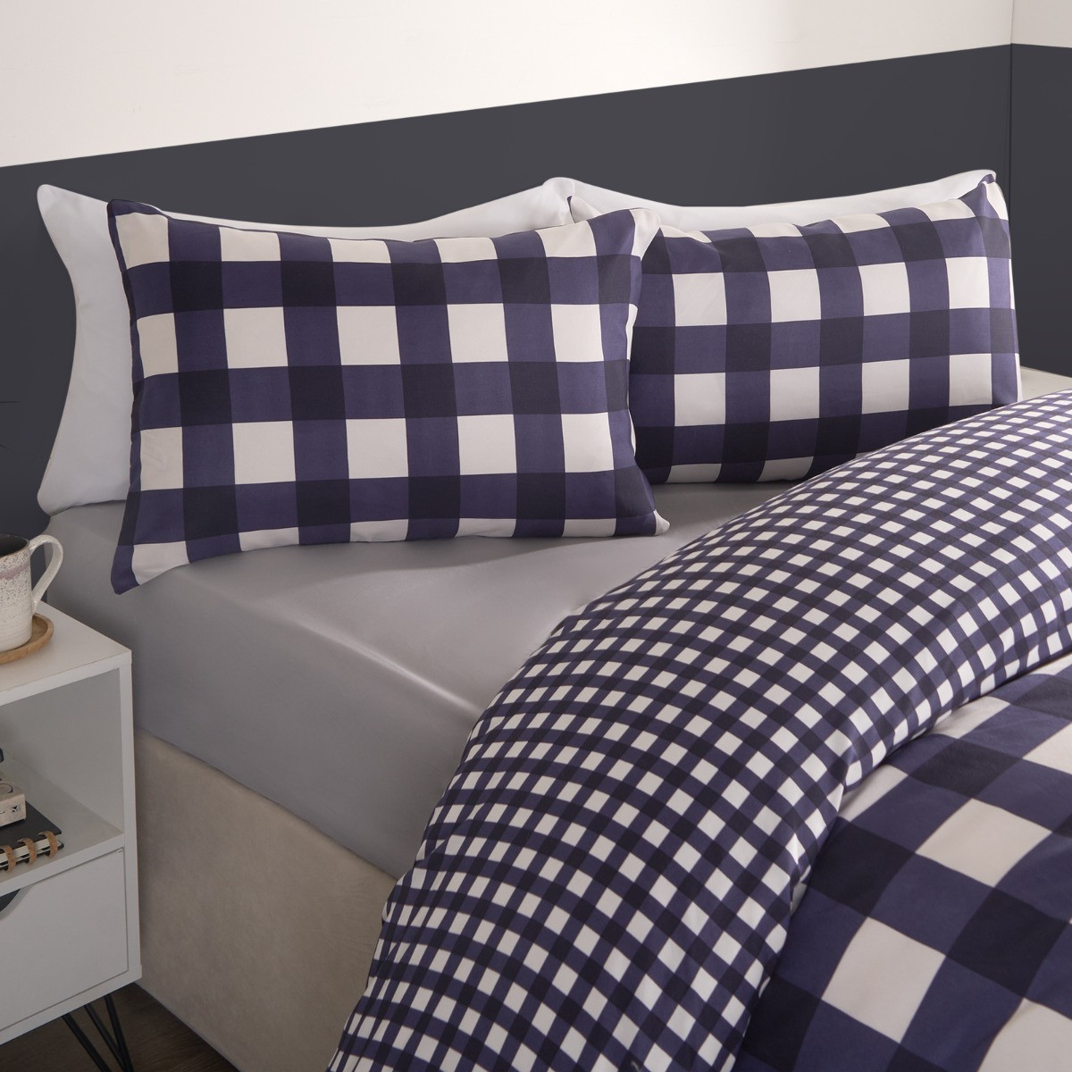 OHS Gingham Duvet Cover Sets 2 Pack - Navy & Grey>