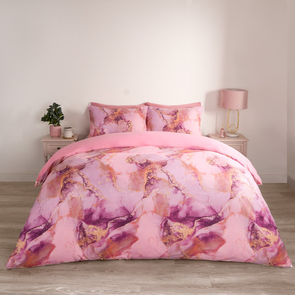 OHS Marble Print Duvet Set - Blush Pink>