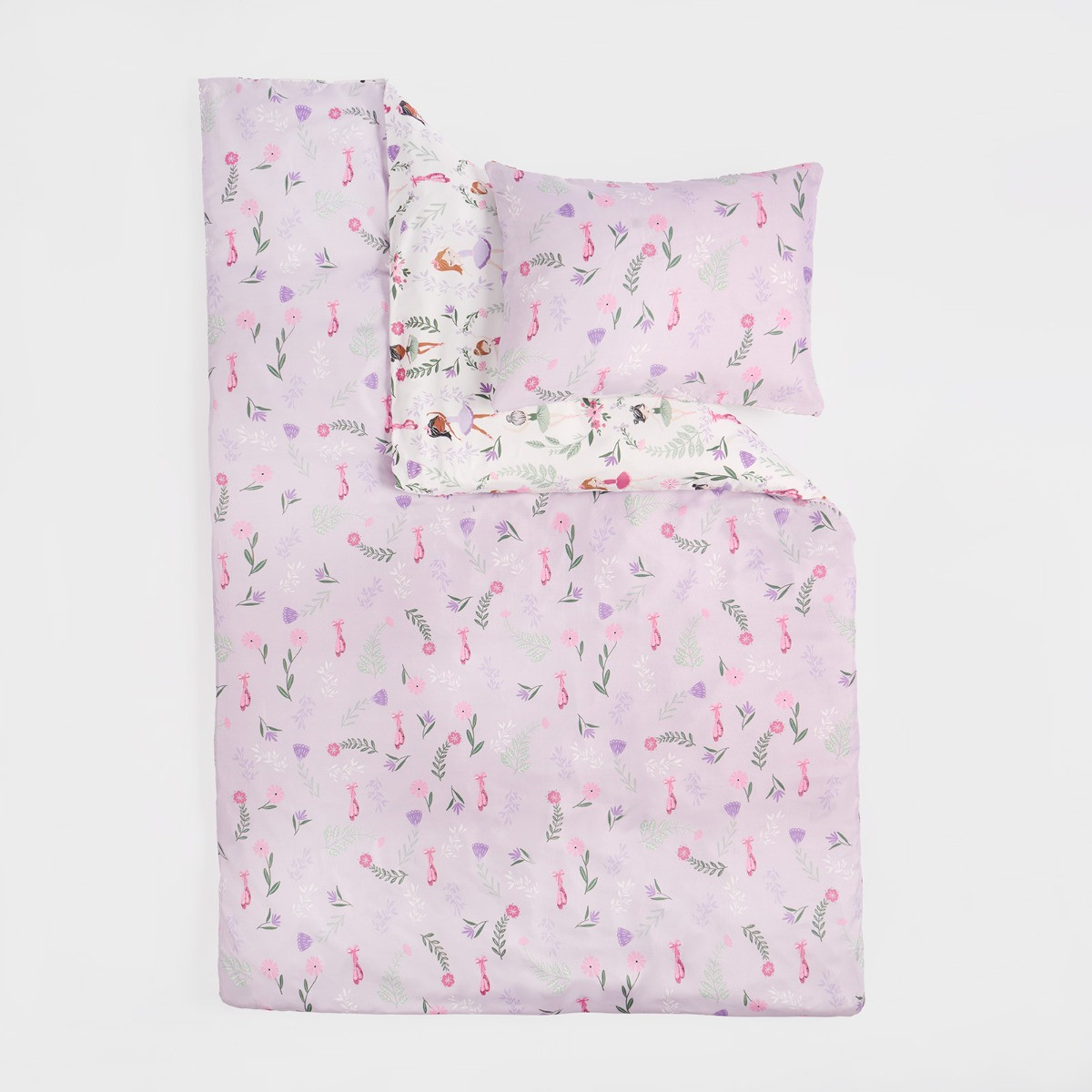 OHS Kids Ballerina Print Reversible Duvet Cover Set, Lilac/White - Junior>