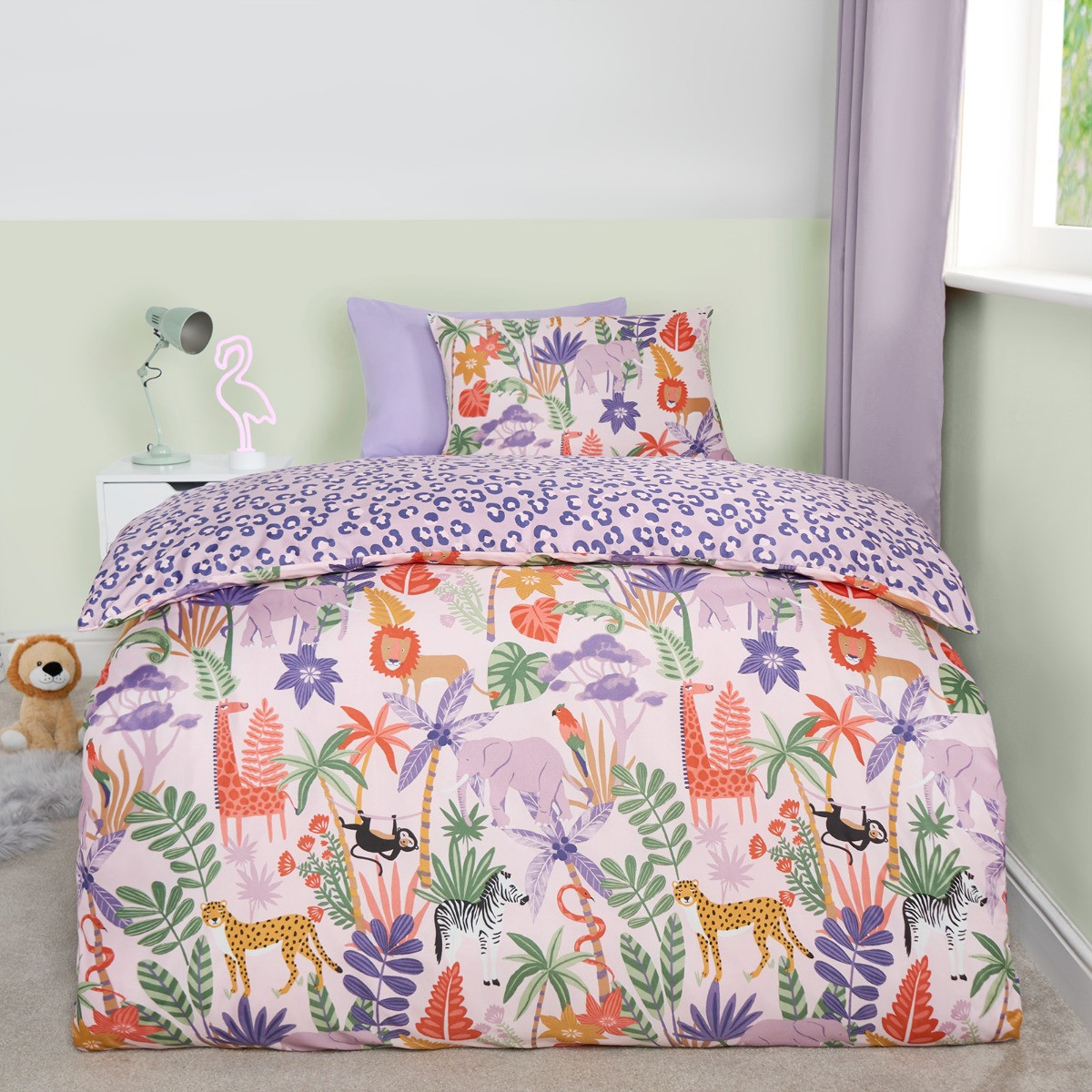 OHS Kids Safari Print Reversible Duvet Cover Set Purple