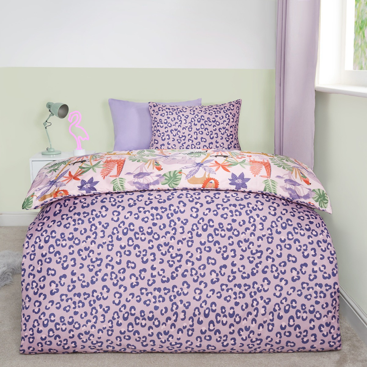 OHS Kids Safari Print Reversible Duvet Cover Set - Purple>