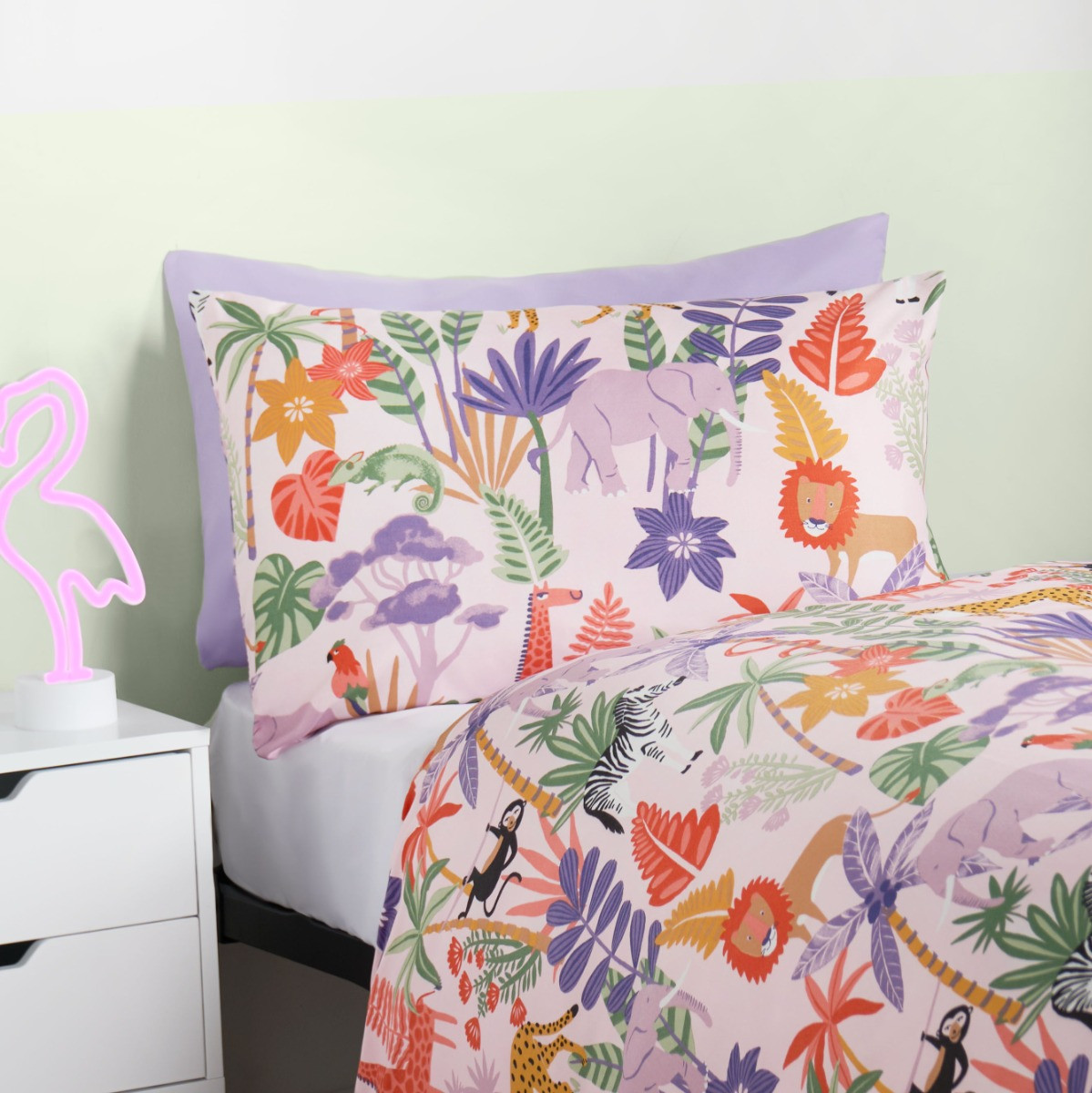 OHS Kids Safari Print Reversible Duvet Cover Set - Purple>