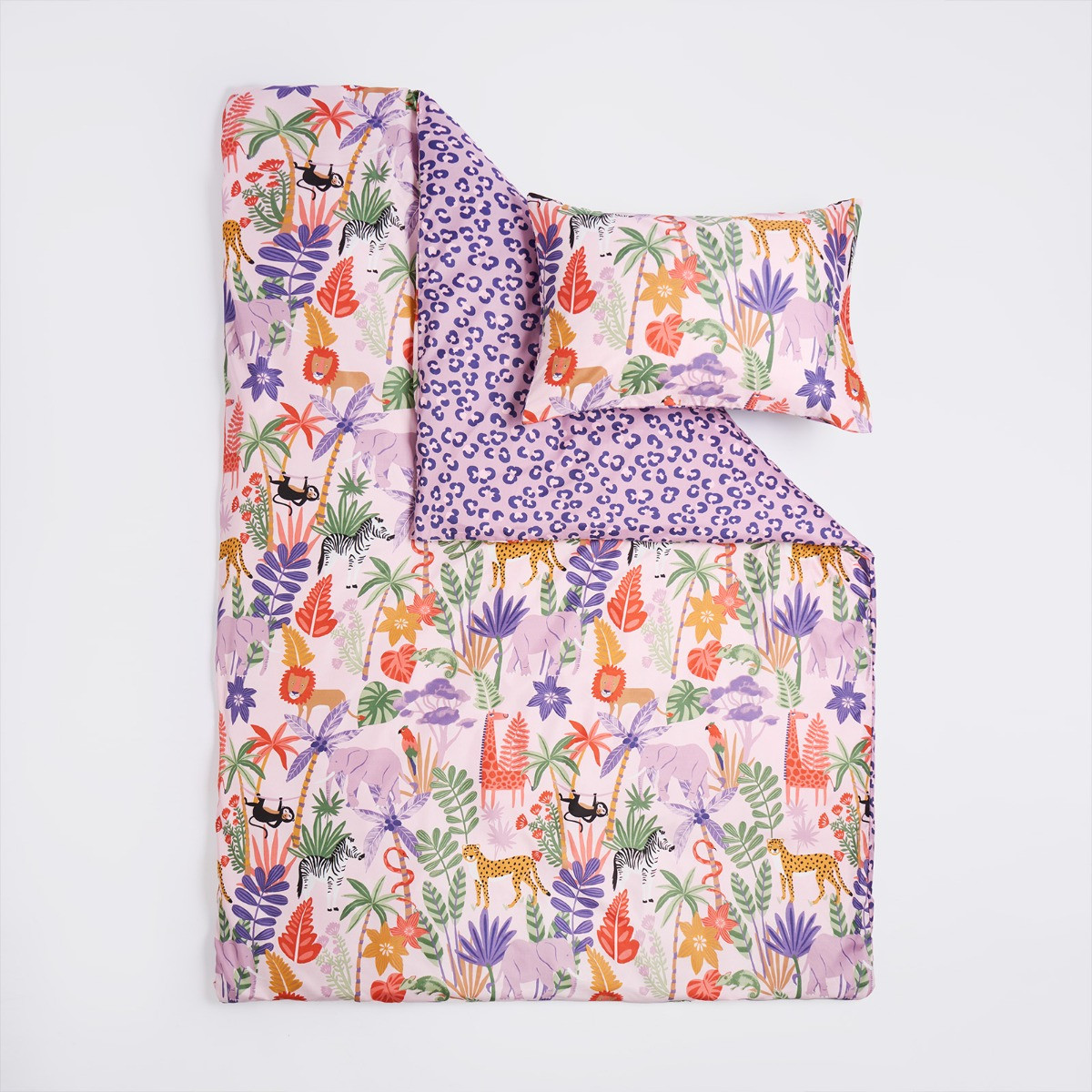 OHS Kids Safari Print Reversible Duvet Cover Set - Purple>