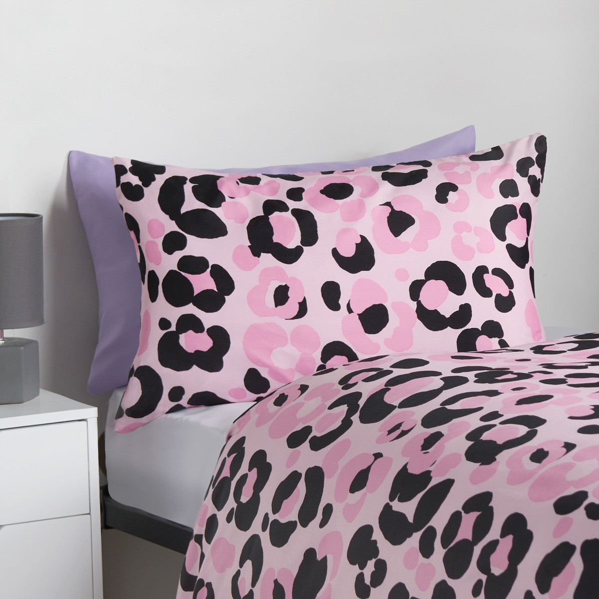 OHS Leopard Print Duvet Cover Set, Pink - Double>