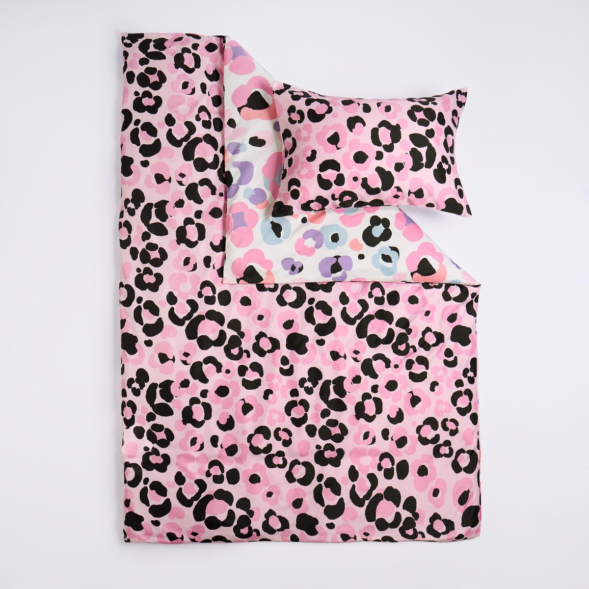 OHS Leopard Print Duvet Cover Set, Pink - Double>