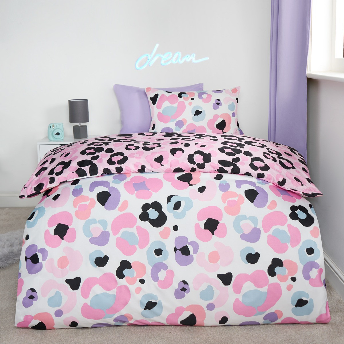 OHS Leopard Print Duvet Cover Set, Pink - Double>