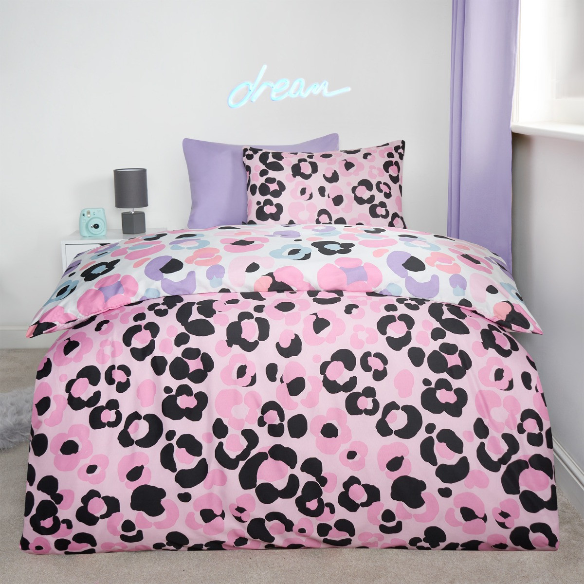 OHS Leopard Print Duvet Cover Set, Pink - Double>