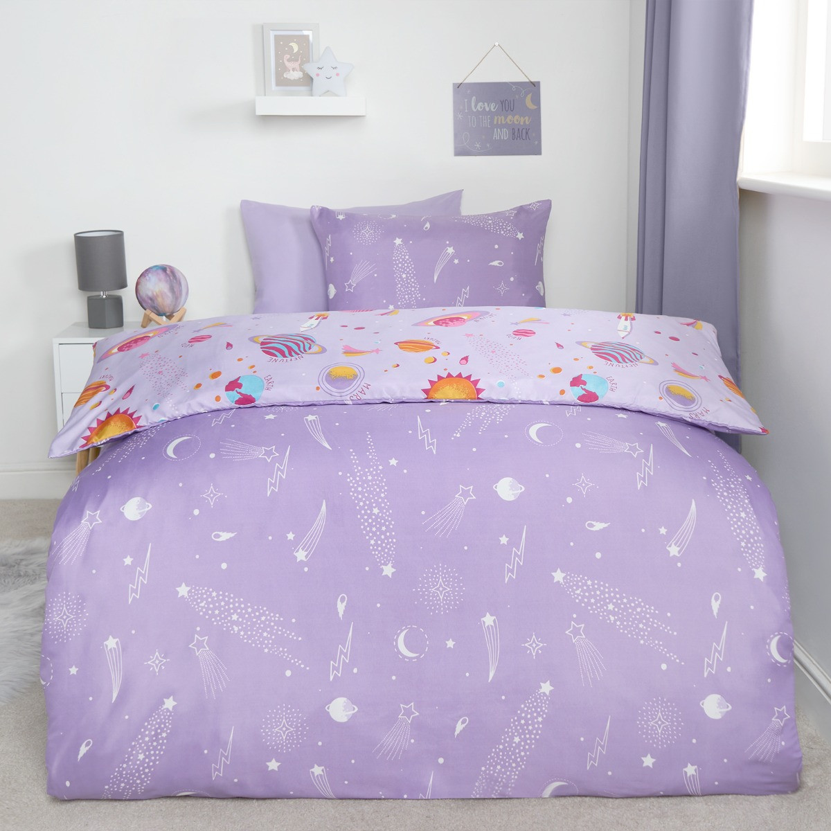 OHS Kids Starry Space Duvet Cover Set Lilac Single