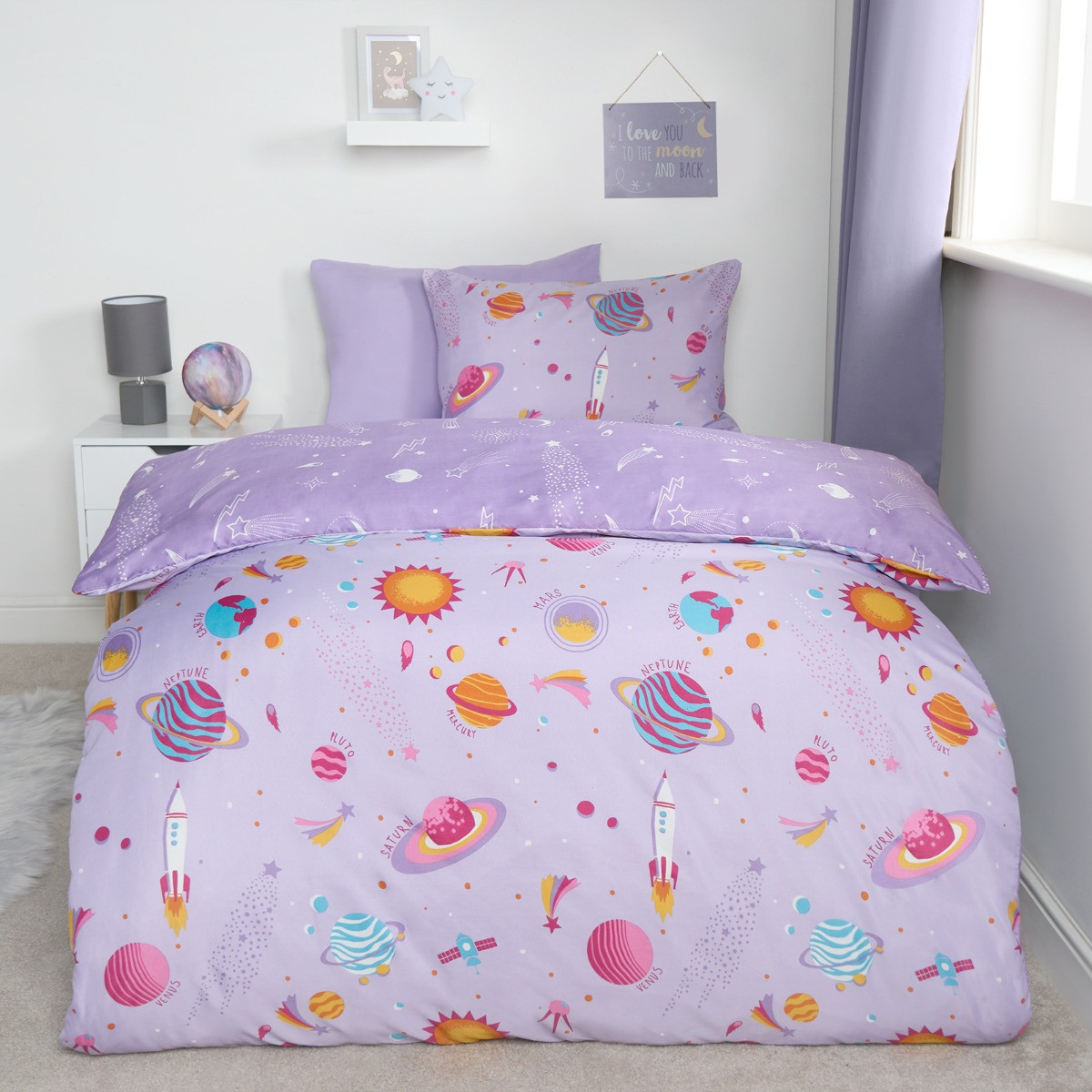 OHS Kids Starry Space Duvet Cover Set Lilac Single