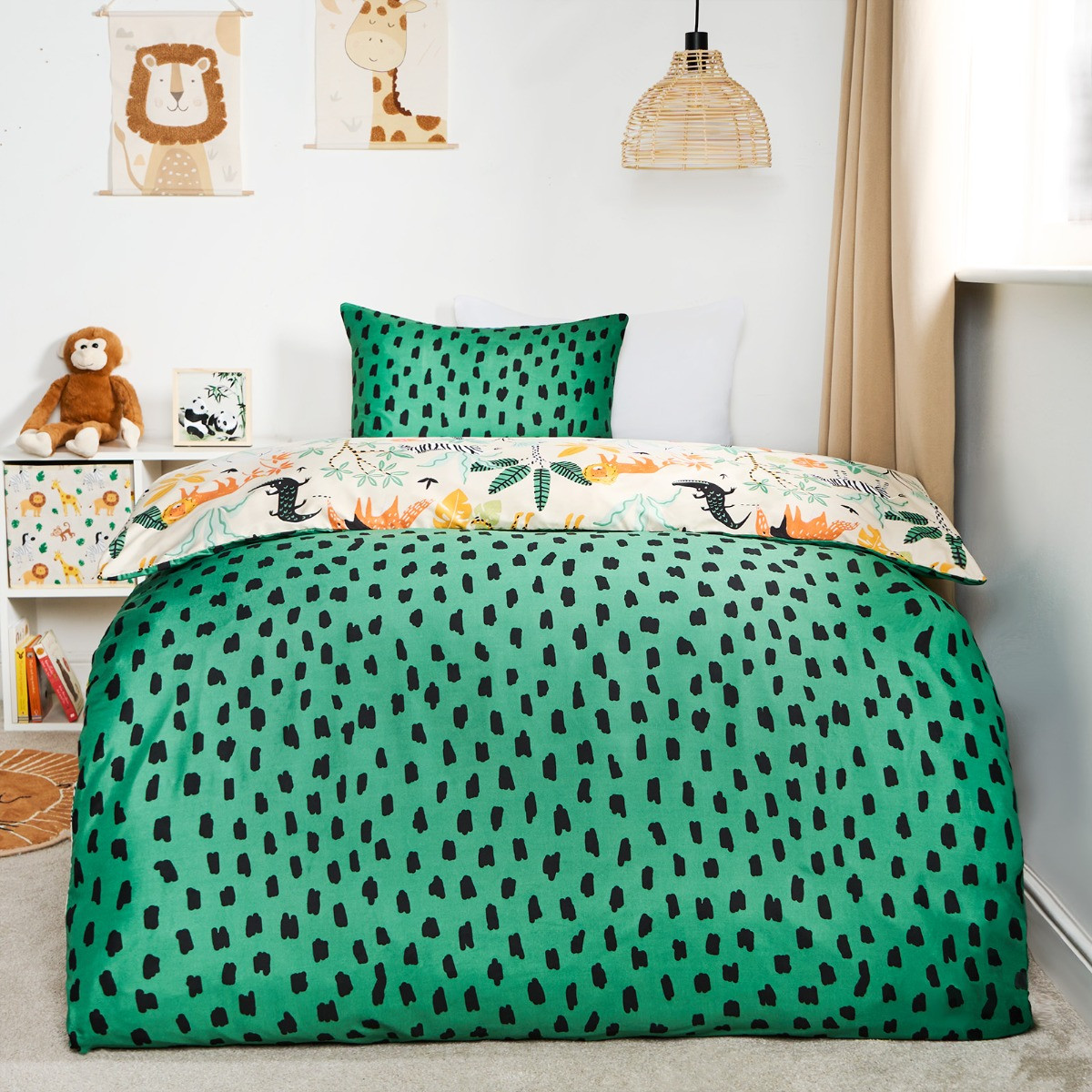 OHS Kids Safari Print Reversible Duvet Cover Set - Natural/Green>