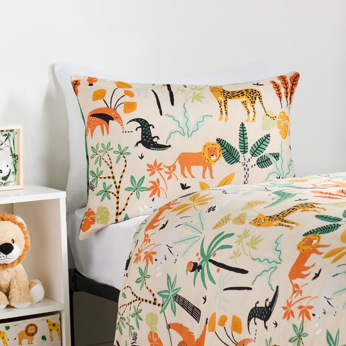 OHS Kids Safari Print Reversible Duvet Cover Set - Natural/Green>