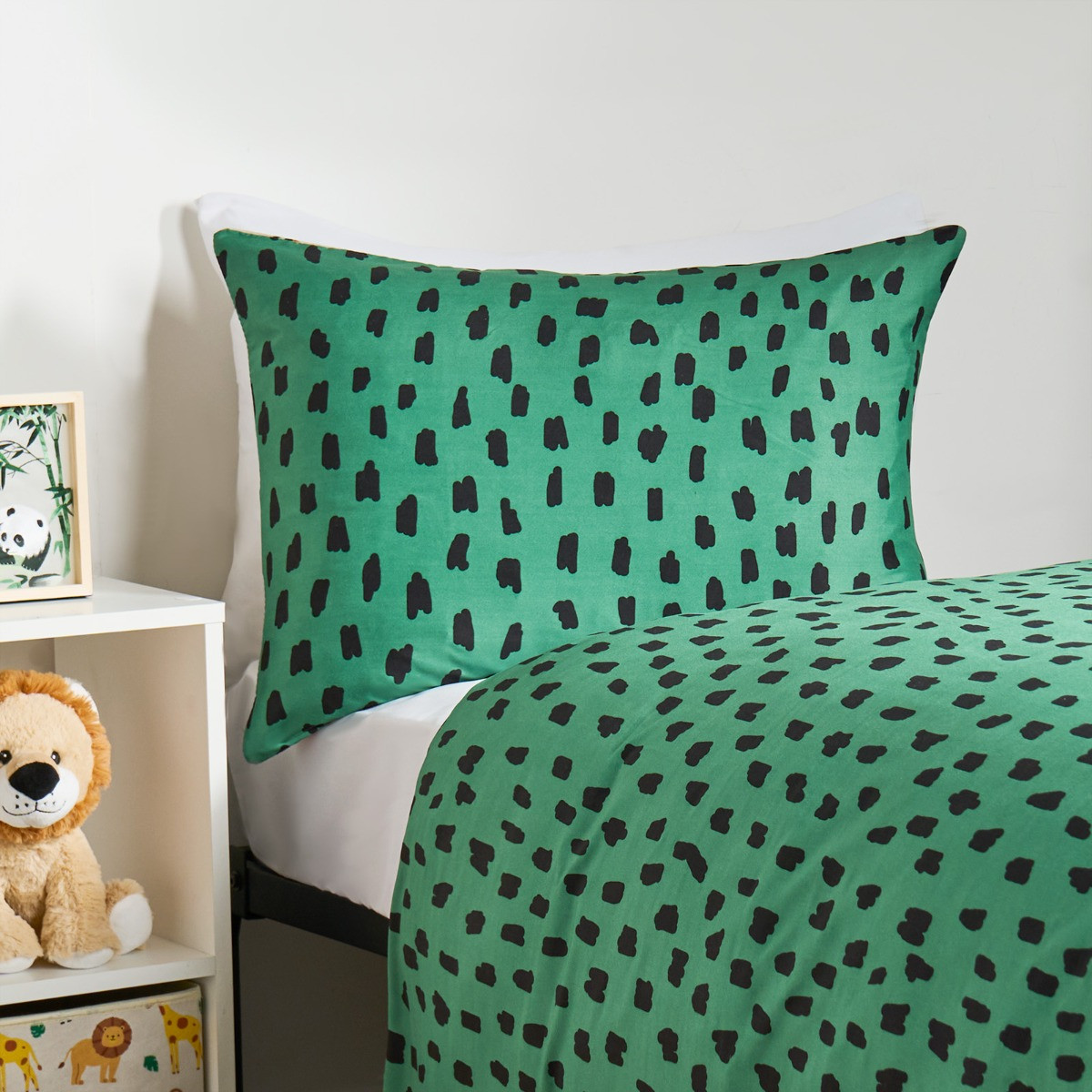 OHS Kids Safari Print Reversible Duvet Cover Set - Natural/Green>