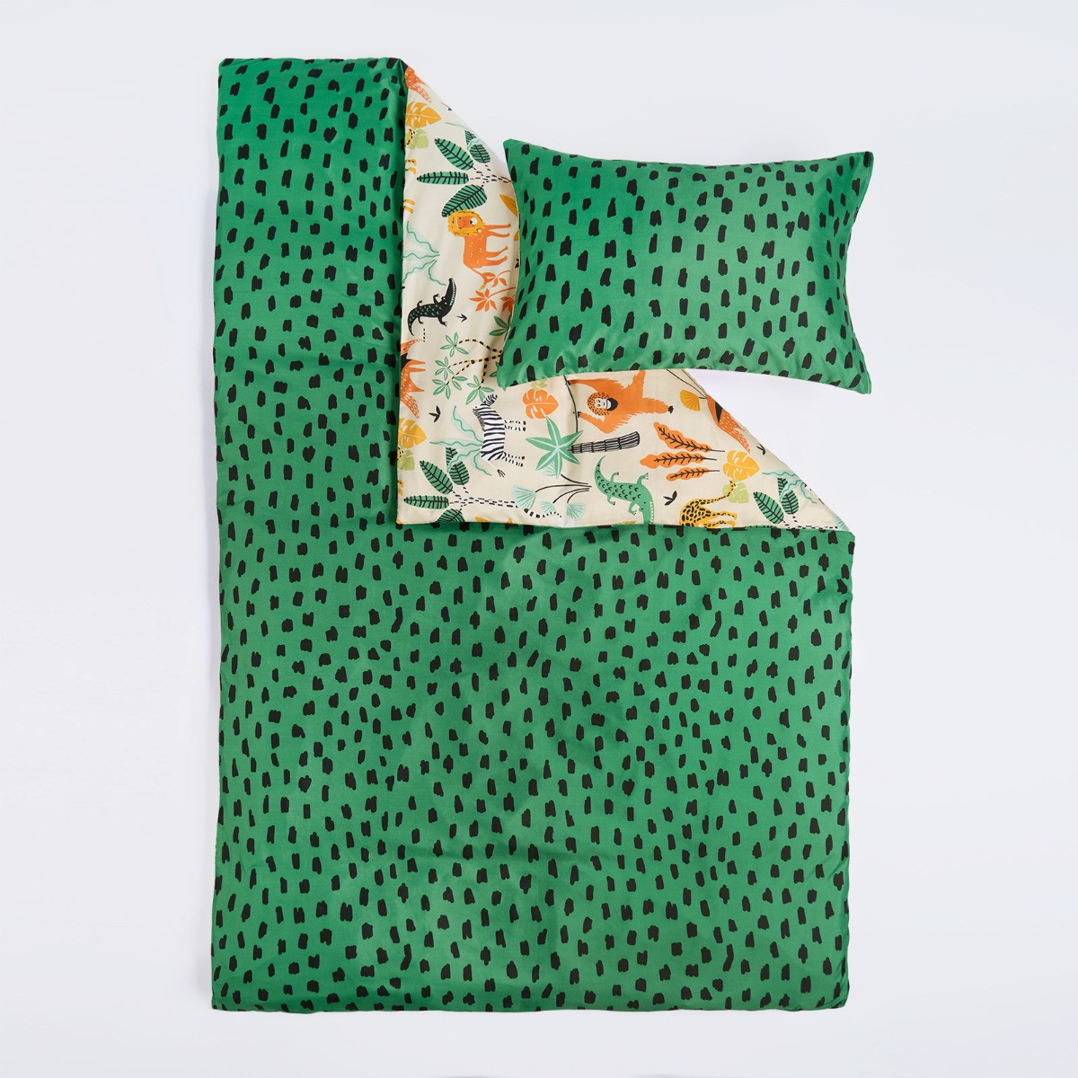 OHS Kids Safari Print Reversible Duvet Cover Set - Natural/Green>