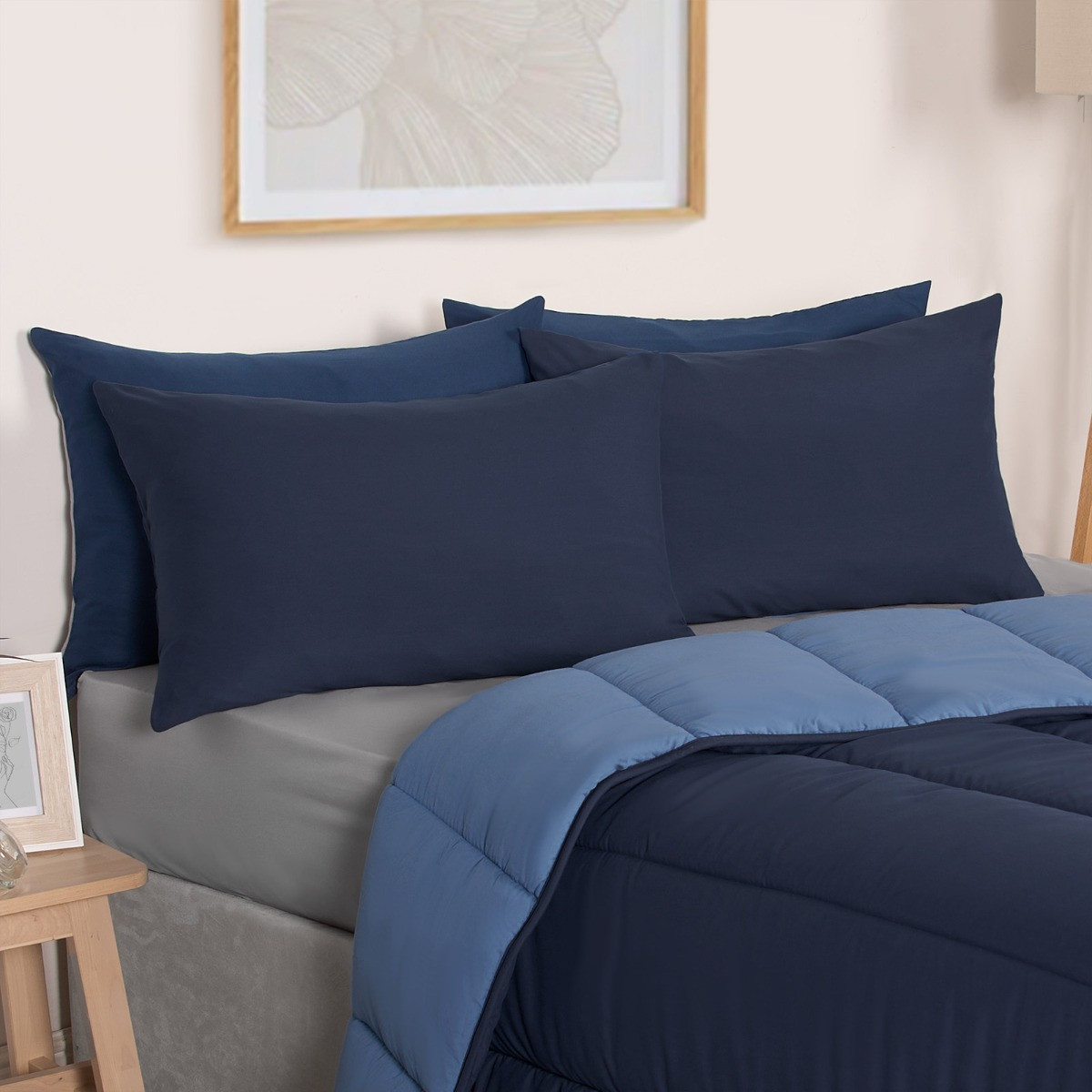 OHS Coverless 10.5 Tog Reversible Duvet & Pillowcase - Navy/Blue>