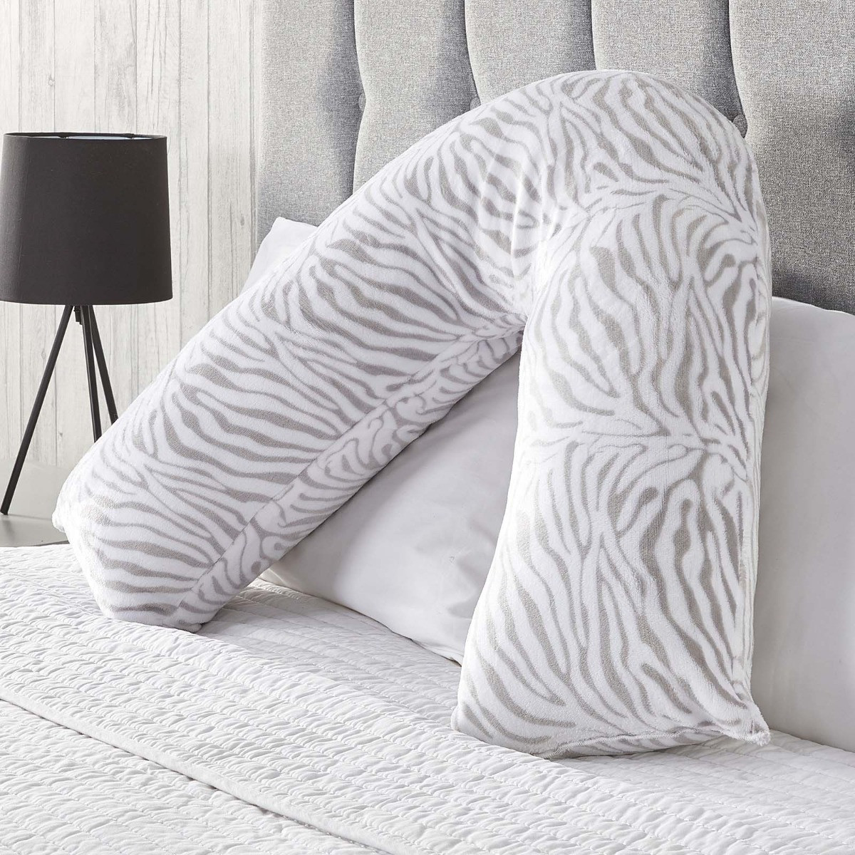 Huggleland Zebra V Shape Cushion - Grey/White>