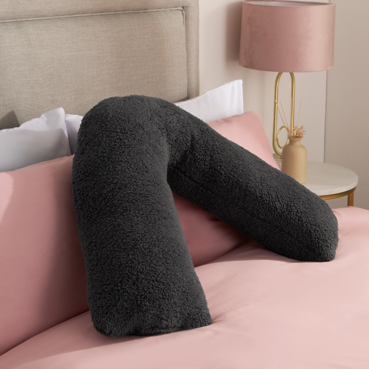 OHS Teddy V Shape Pillow - Charcoal>