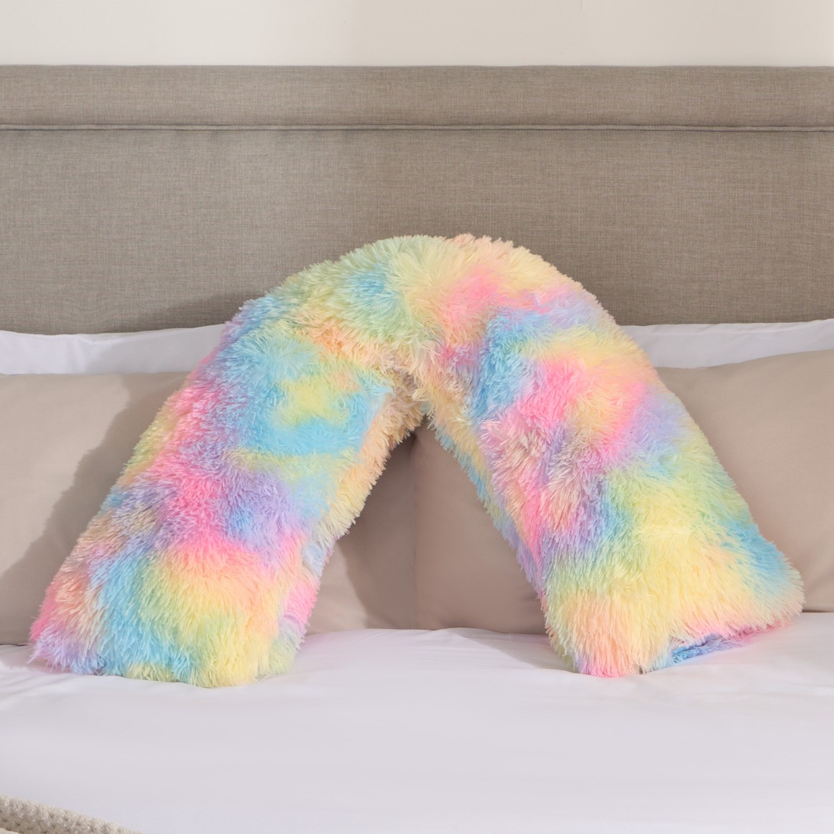 OHS Long Hair V Shape Pillow - Rainbow Tie Dye>