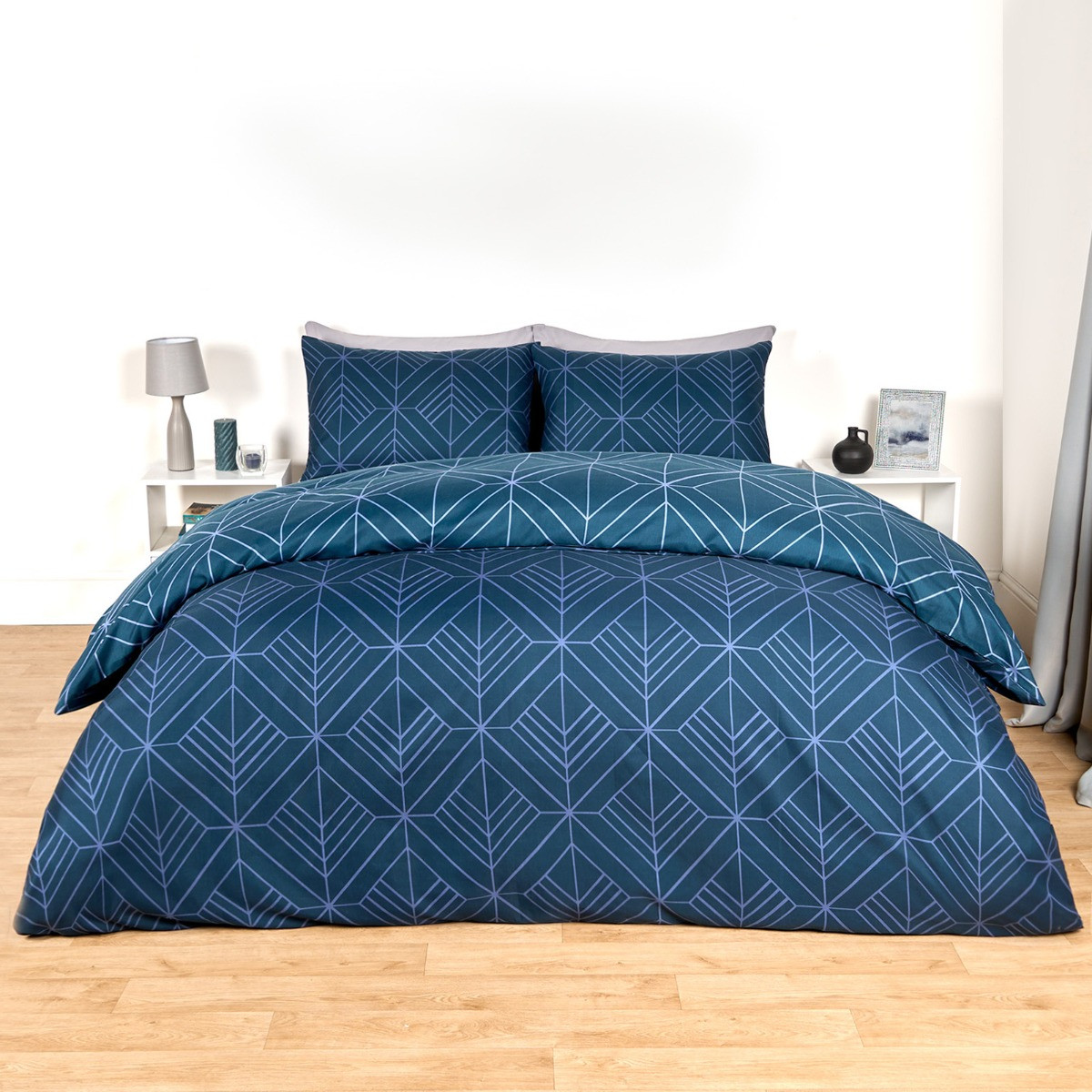 OHS Isaac Geometric Duvet Cover Set - Navy >