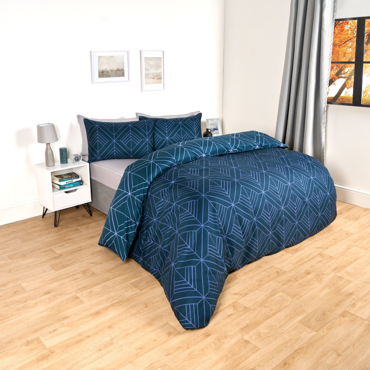 OHS Isaac Geometric Duvet Cover Set - Navy >