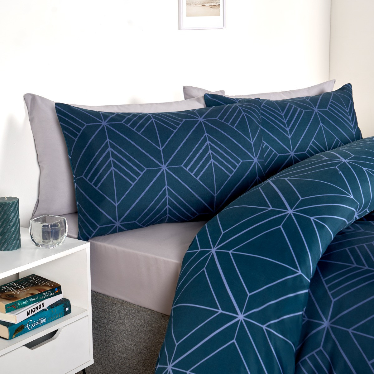 OHS Isaac Geometric Duvet Cover Set - Navy >