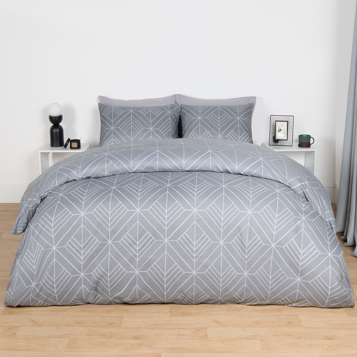 OHS Isaac Geometric Duvet Cover Set - Grey>