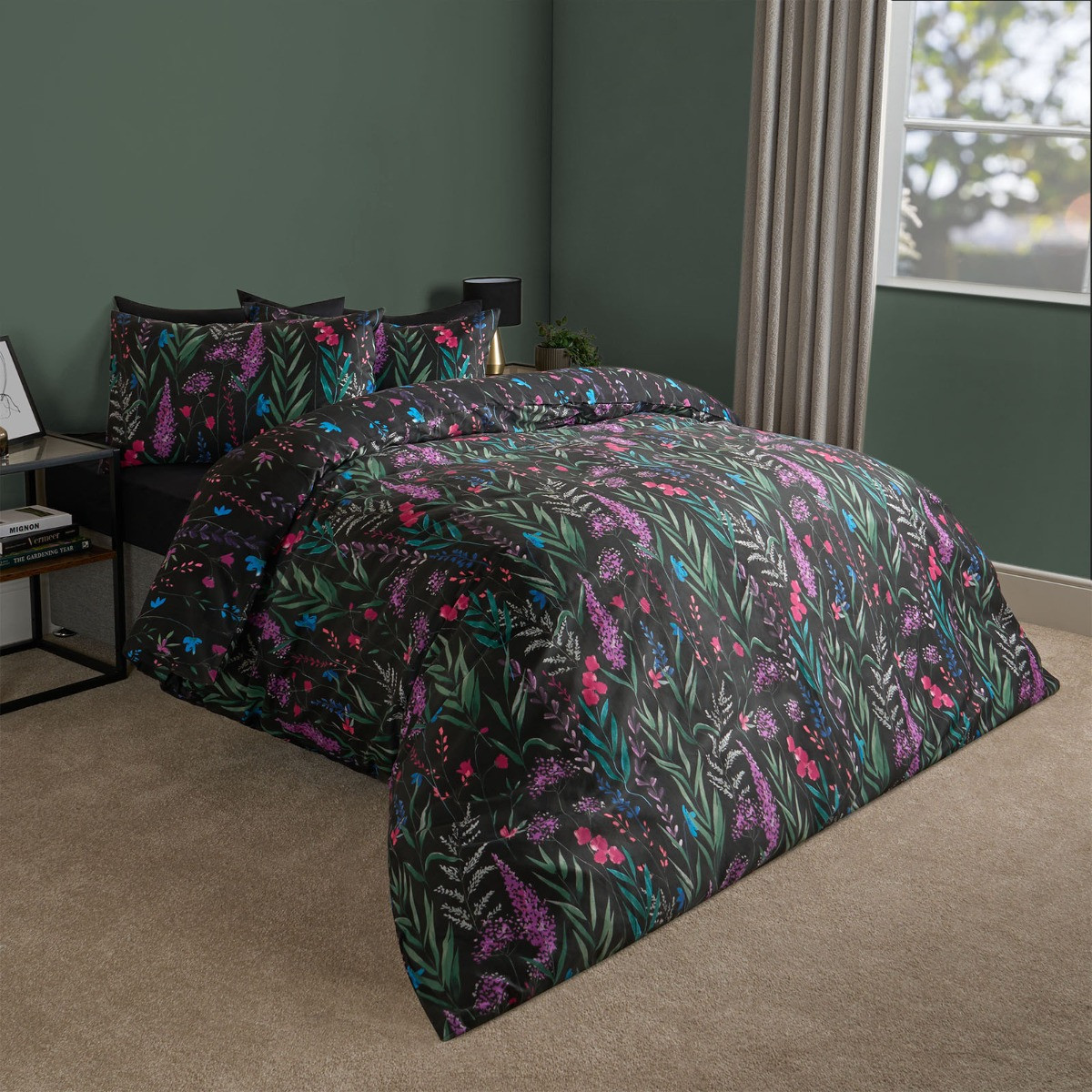 OHS Botanics Stems Duvet Cover Set, Black - King>