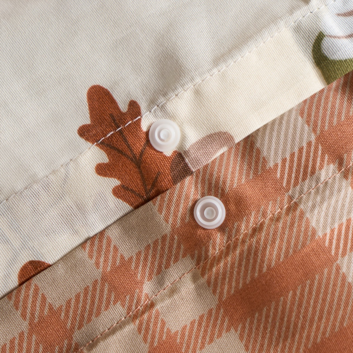 OHS Autumnal Novelty Checked Reversible Duvet Cover Set - Cream/Rust>