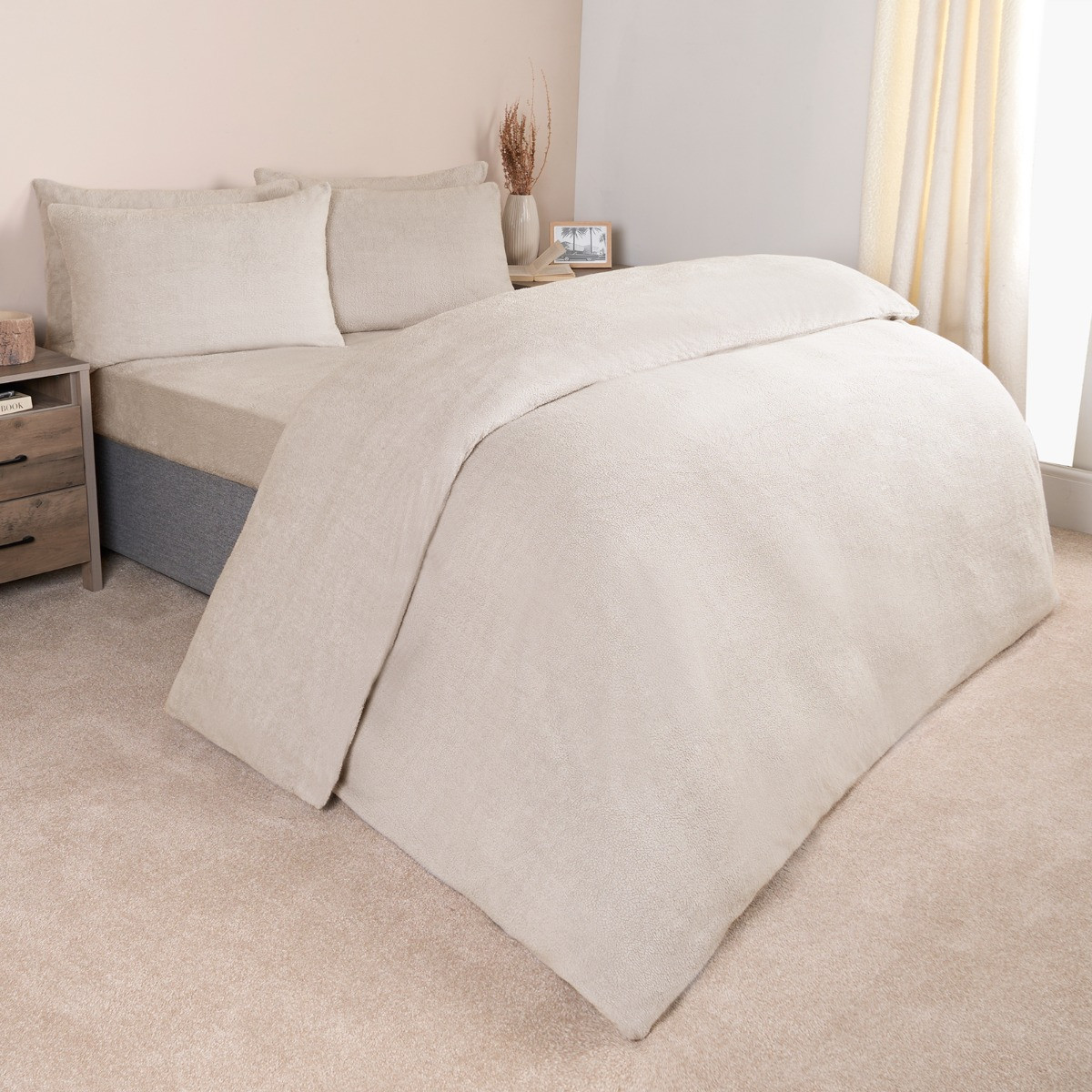 Brentfords Teddy Fleece Duvet Cover Set - Natural>