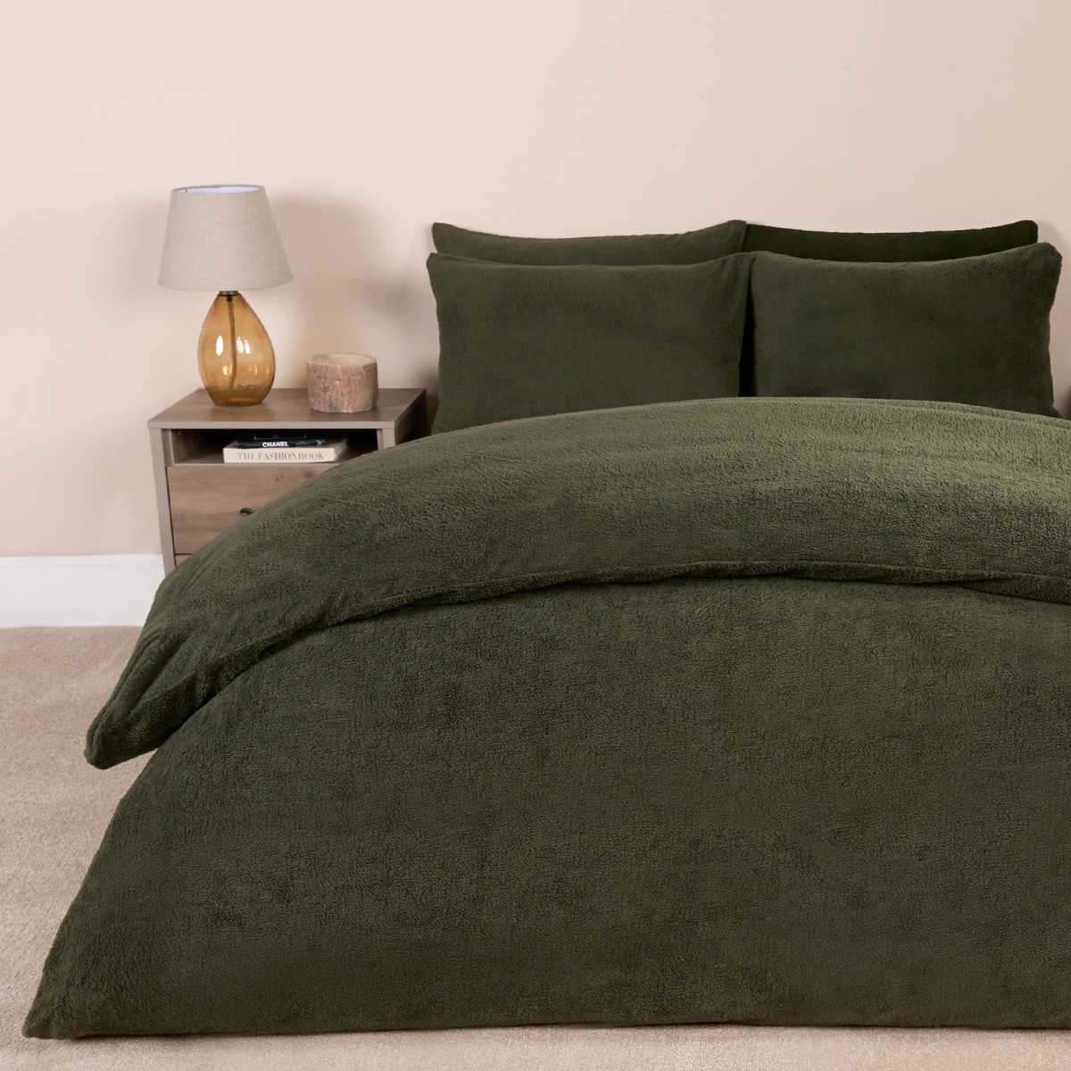 Brentfords Teddy Fleece Duvet Cover Set - Woodland Green >