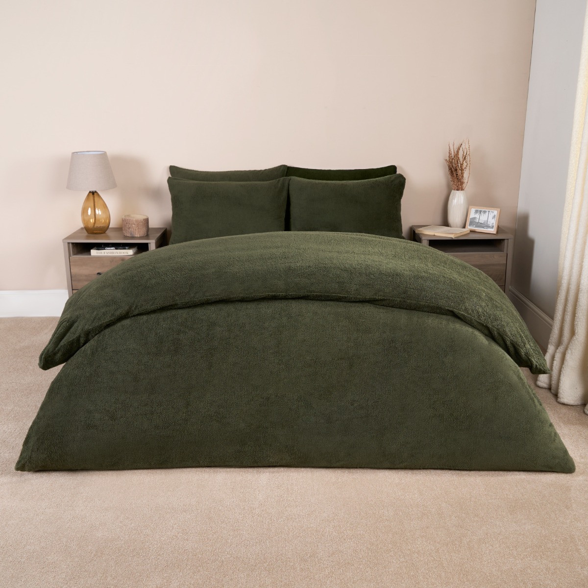 Brentfords Teddy Fleece Duvet Cover Set - Woodland Green >