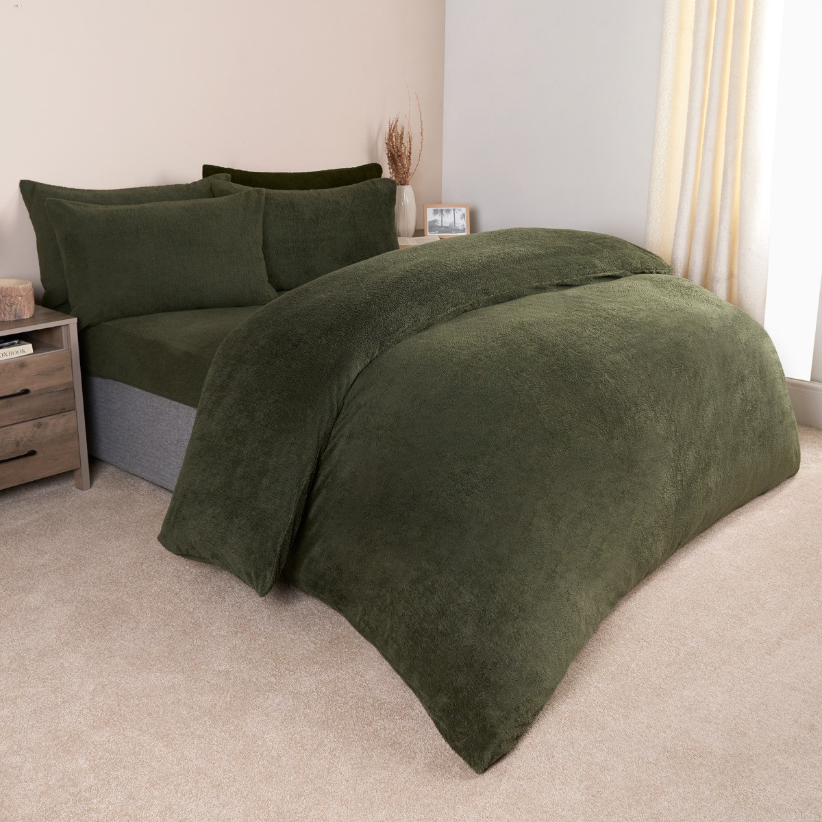 Brentfords Teddy Fleece Duvet Cover Set - Woodland Green >