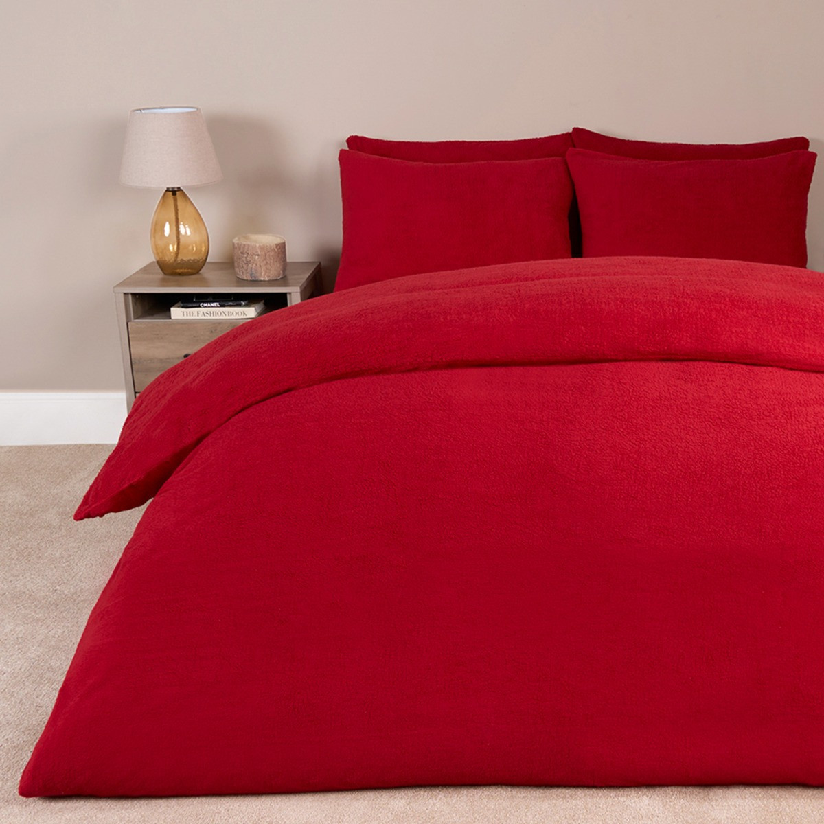 Brentfords Teddy Fleece Duvet Set, Red - Single >