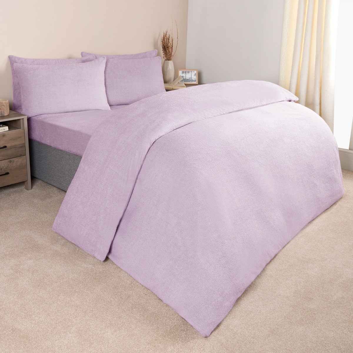 Brentfords Teddy Fleece Duvet Cover Set - Lilac >