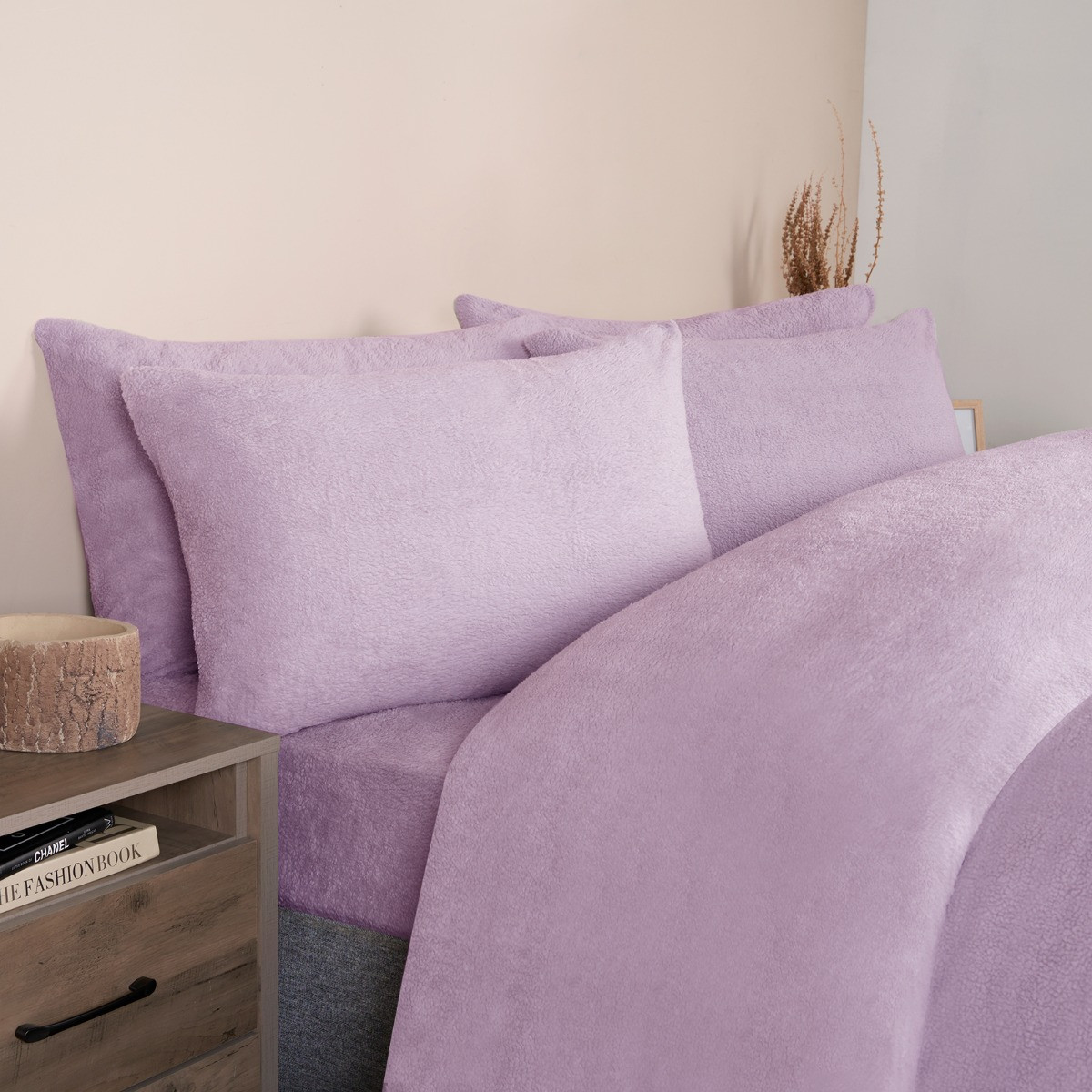 Brentfords Teddy Fleece Duvet Cover Set - Lilac >