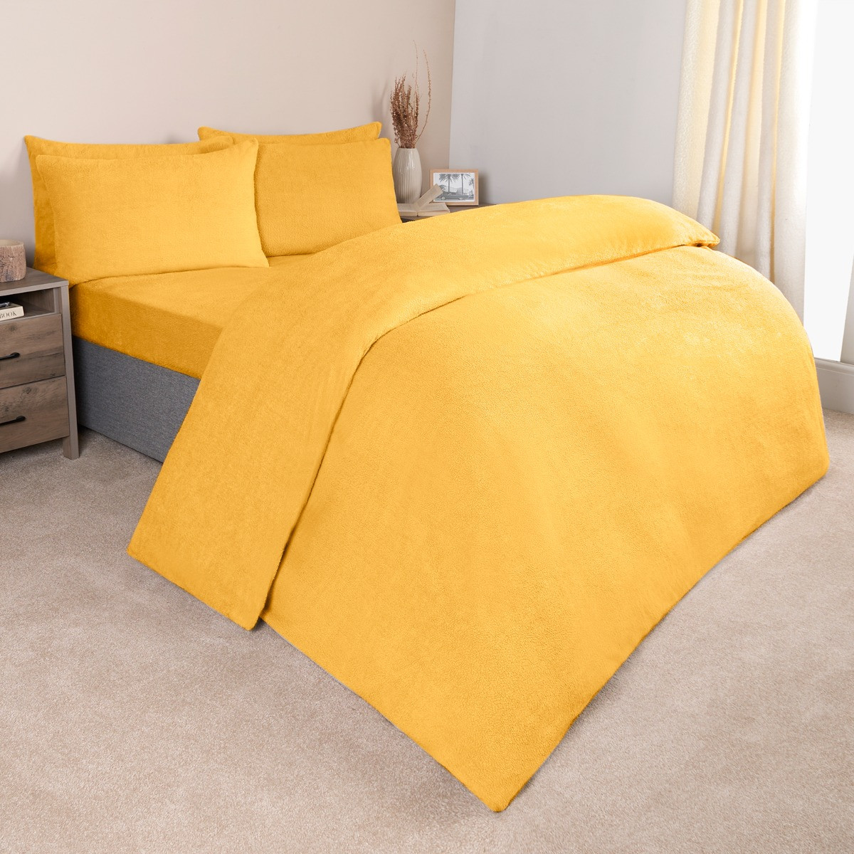 Brentfords Teddy Fleece Duvet Cover Set - Ochre>