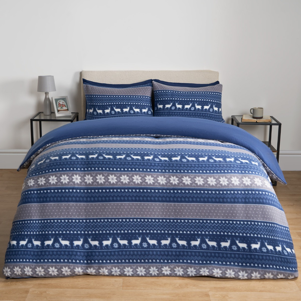 OHS Nordic Christmas Fleece Duvet Set - Navy >