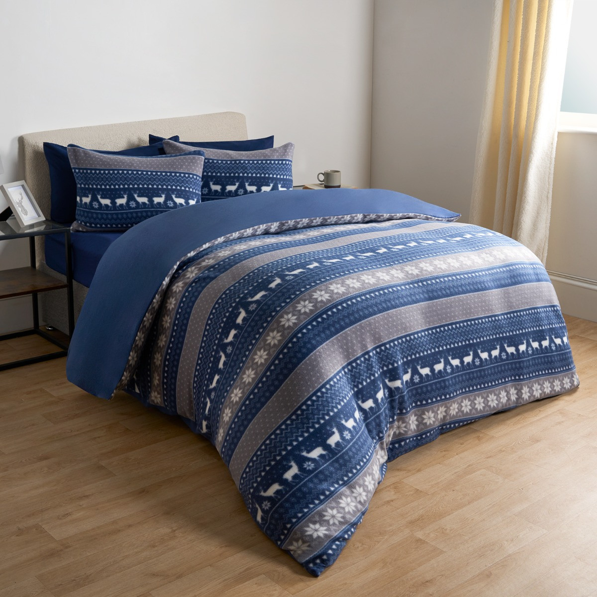 OHS Nordic Christmas Fleece Duvet Set - Navy >