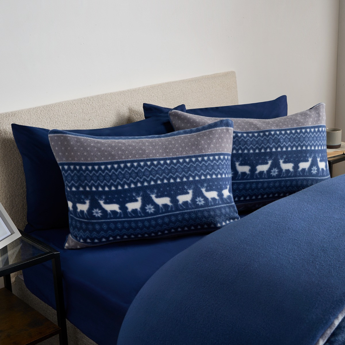 OHS Nordic Christmas Fleece Duvet Set - Navy >