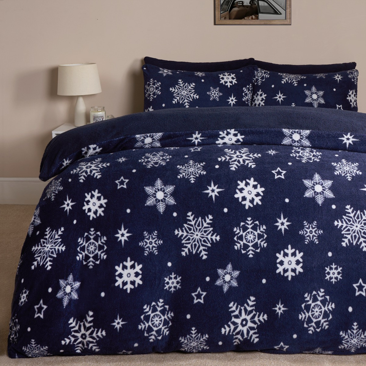 OHS Snowflake Teddy Duvet Set - Navy >