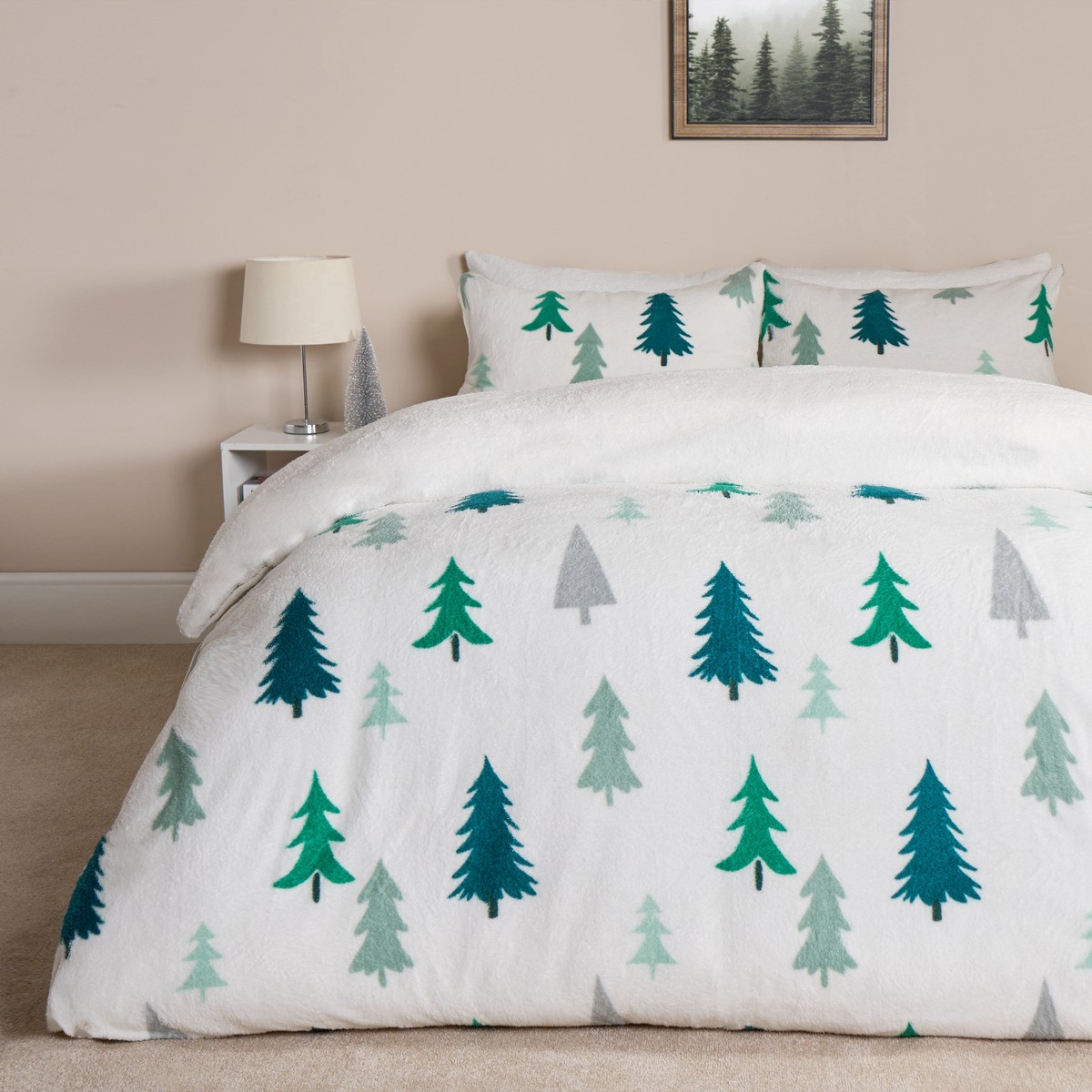 OHS Christmas Tree Teddy Duvet Set, Green - Single >