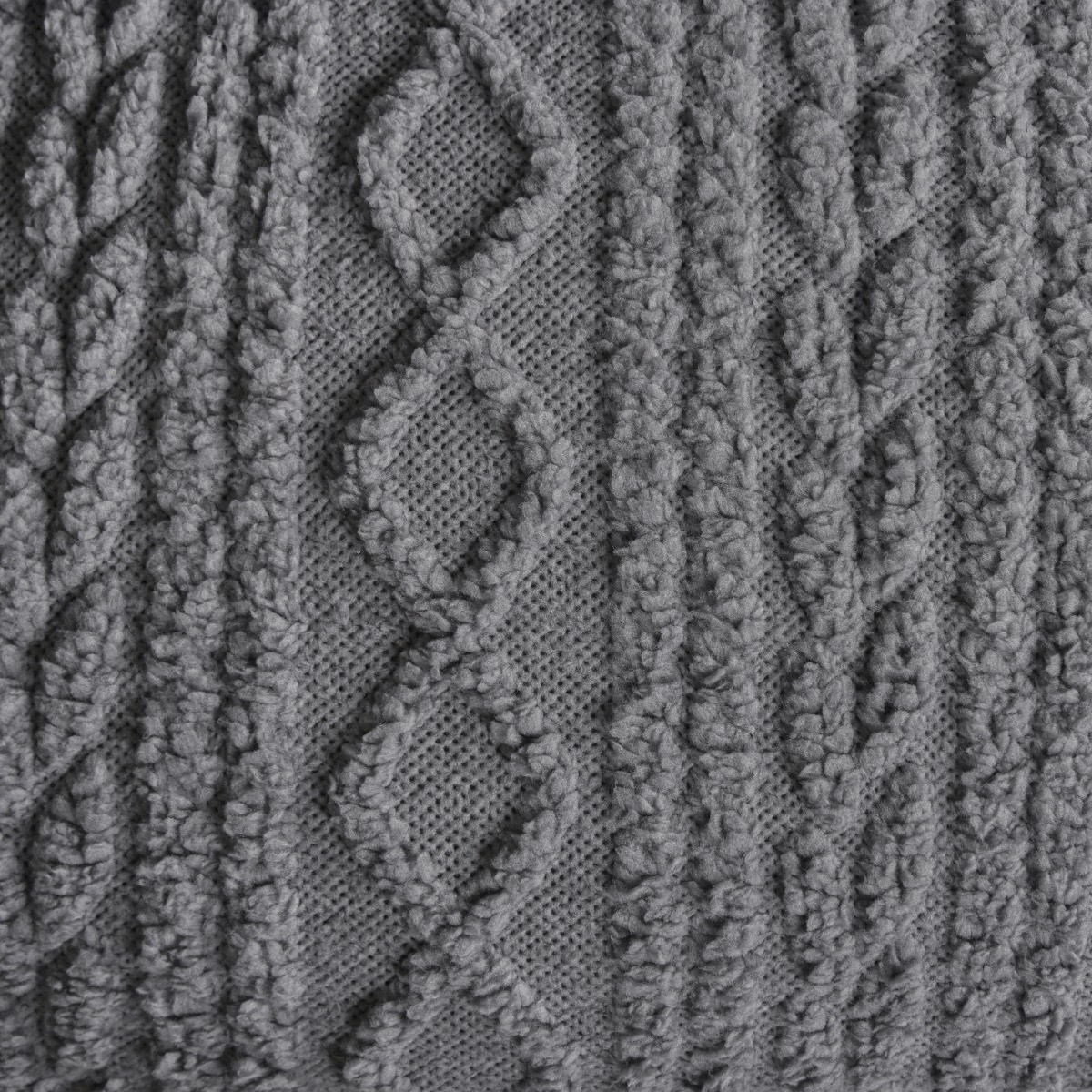 OHS Cable Knit Sherpa Fleece Duvet Cover Set, Grey - Double>