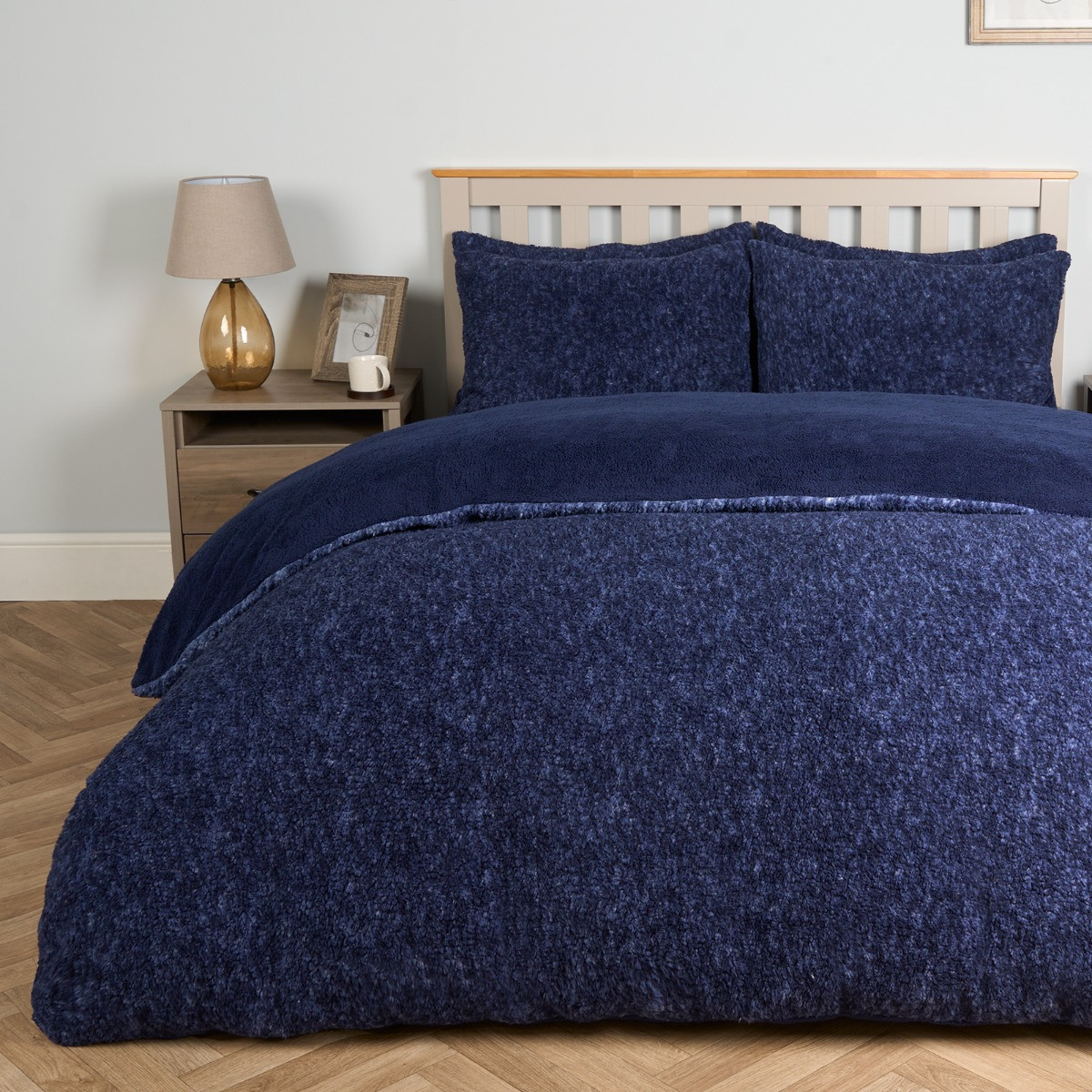 OHS Teddy Marl Textured Duvet Set - Navy>